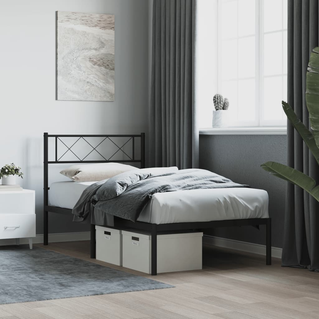 Cadre de lit métal sans matelas avec tête de lit noir 75x190 cm - XIOS