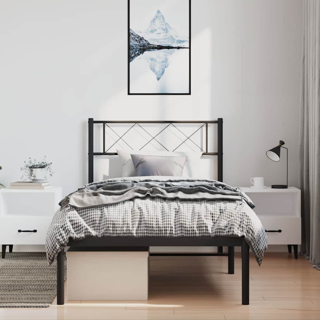 Cadre de lit métal sans matelas avec tête de lit noir 100x190cm - XIOS