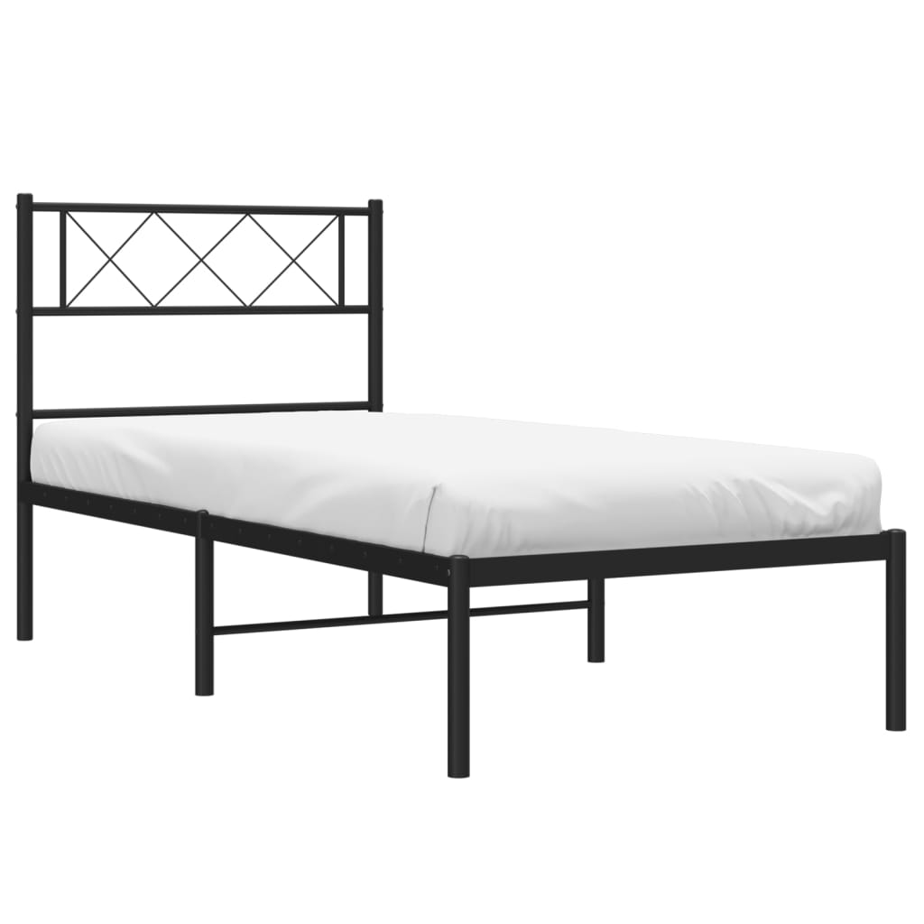 Cadre de lit métal sans matelas avec tête de lit noir 107x203cm - XIOS