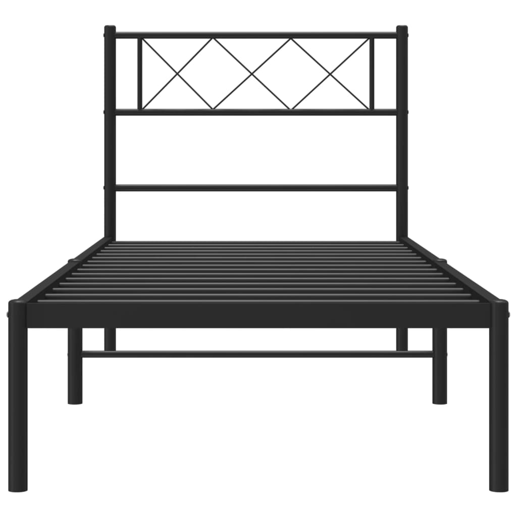 Cadre de lit métal sans matelas avec tête de lit noir 107x203cm - XIOS