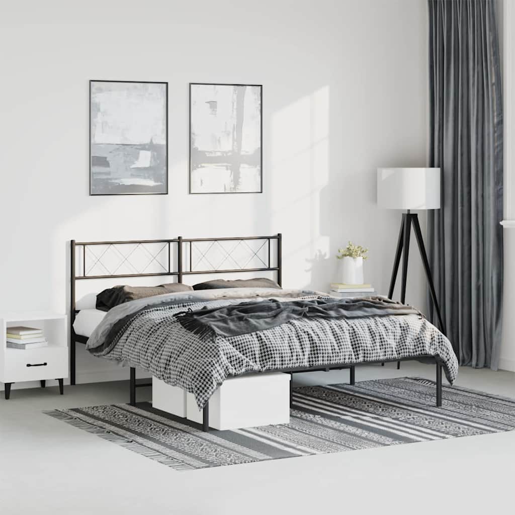 Cadre de lit métal sans matelas avec tête de lit noir 135x190cm - XIOS