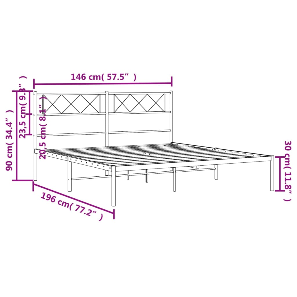 Cadre de lit métal sans matelas avec tête de lit noir 140x190cm - XIOS