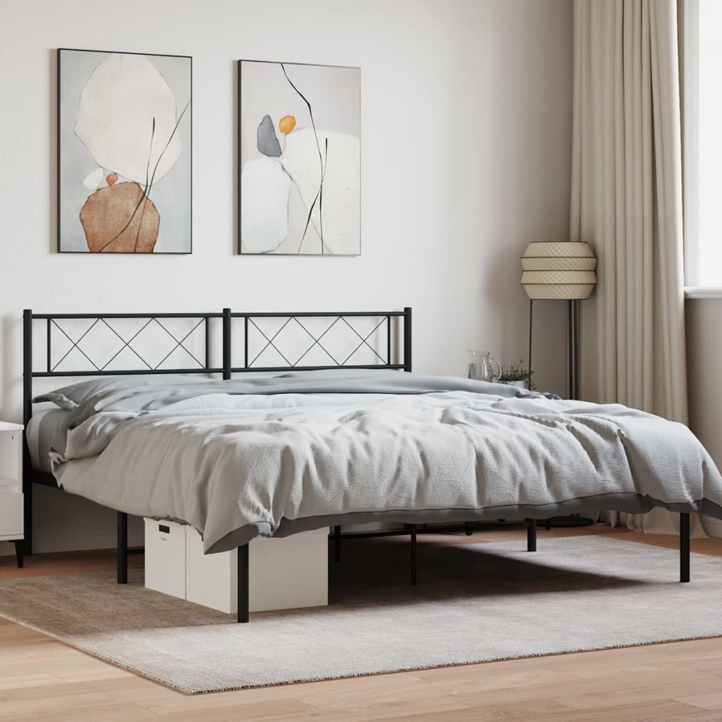 Cadre de lit métal sans matelas avec tête de lit noir 140x200cm - XIOS