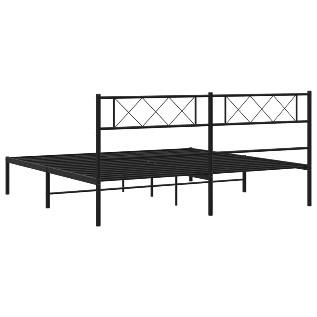 Cadre de lit métal sans matelas et tête de lit noir 180x200 cm - XIOS