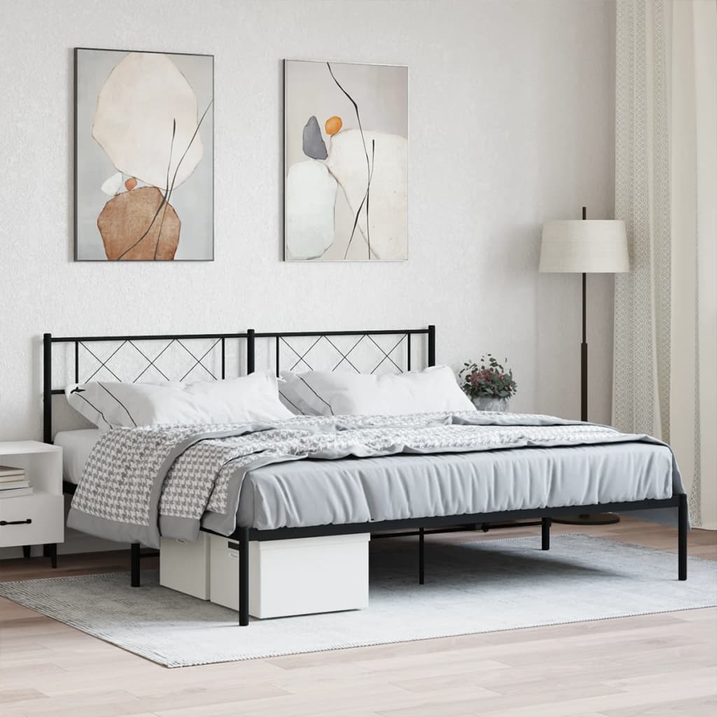 Cadre de lit métal sans matelas et tête de lit noir 180x200 cm - XIOS