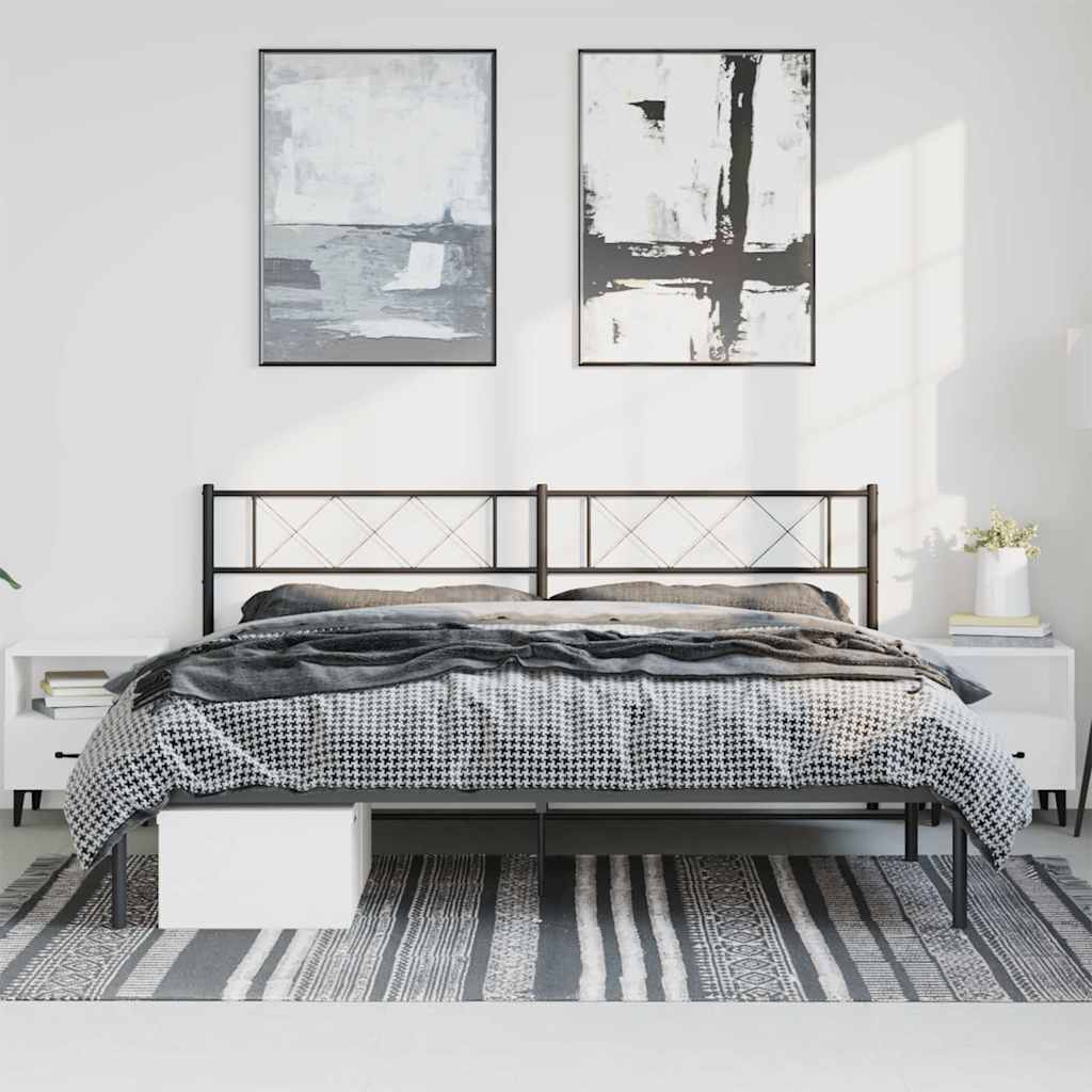 Cadre de lit métal sans matelas avec tête de lit noir 193x203cm - XIOS