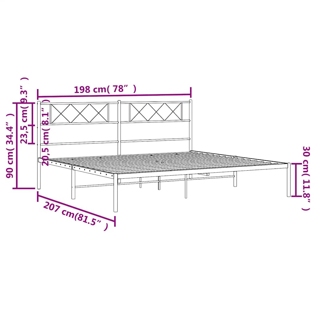 Cadre de lit métal sans matelas avec tête de lit noir 193x203cm - XIOS