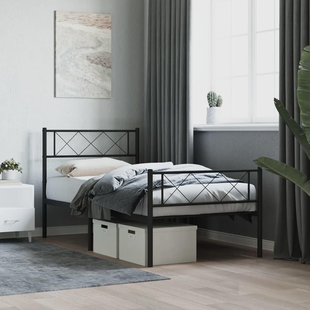 Cadre de lit métal sans matelas avec pied de lit noir 75x190 cm - XIOS