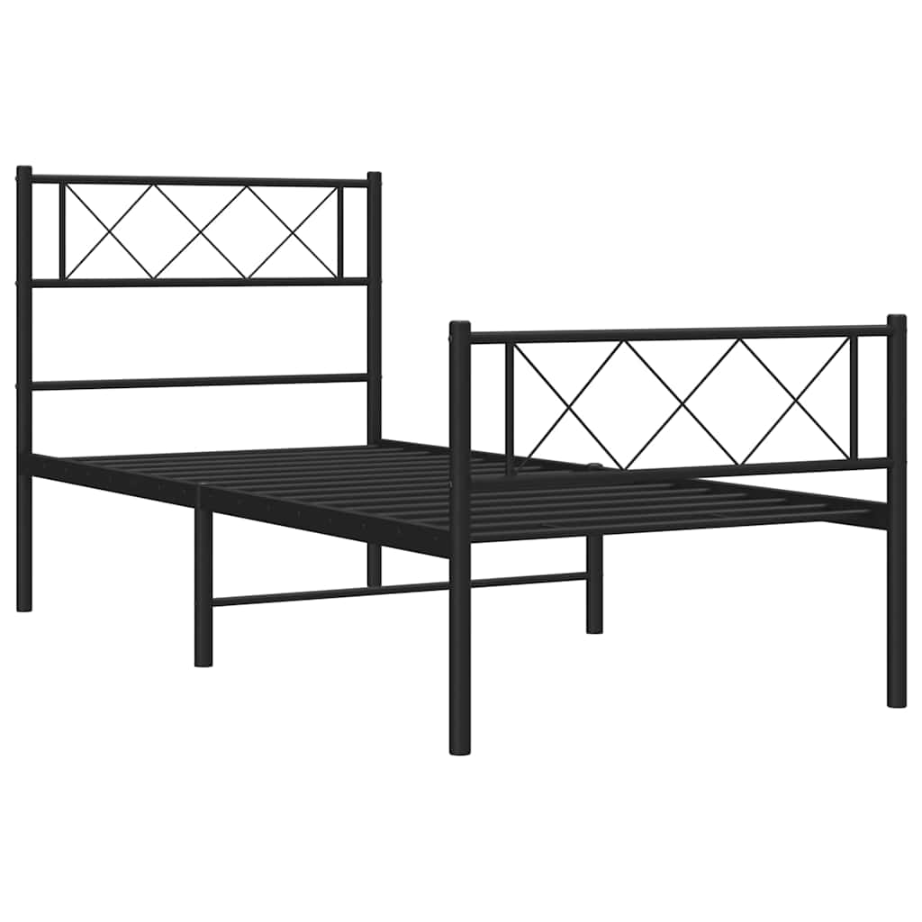Cadre de lit métal sans matelas et pied de lit noir 100x200 cm - XIOS