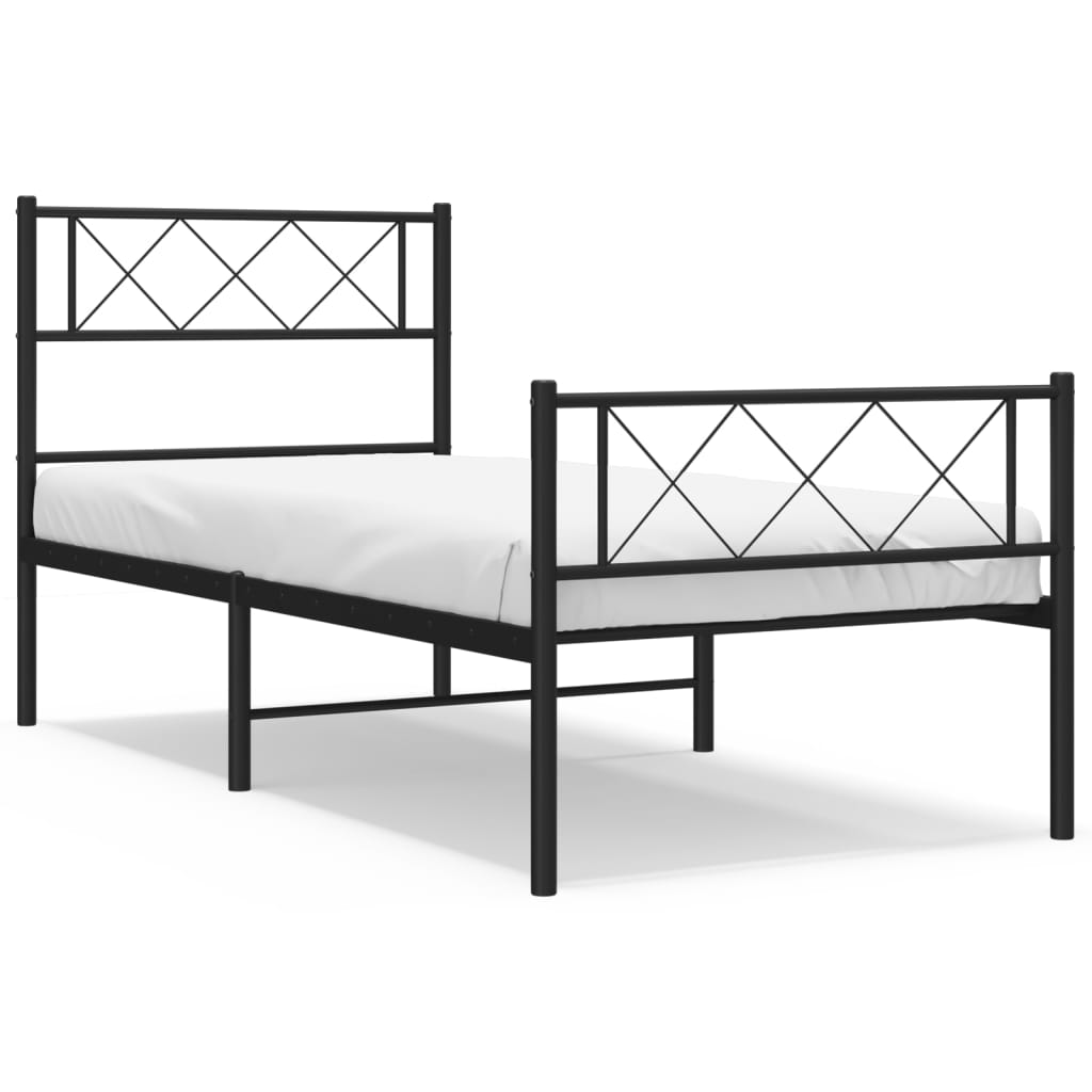 Cadre de lit métal sans matelas avec pied de lit noir 107x203cm - XIOS