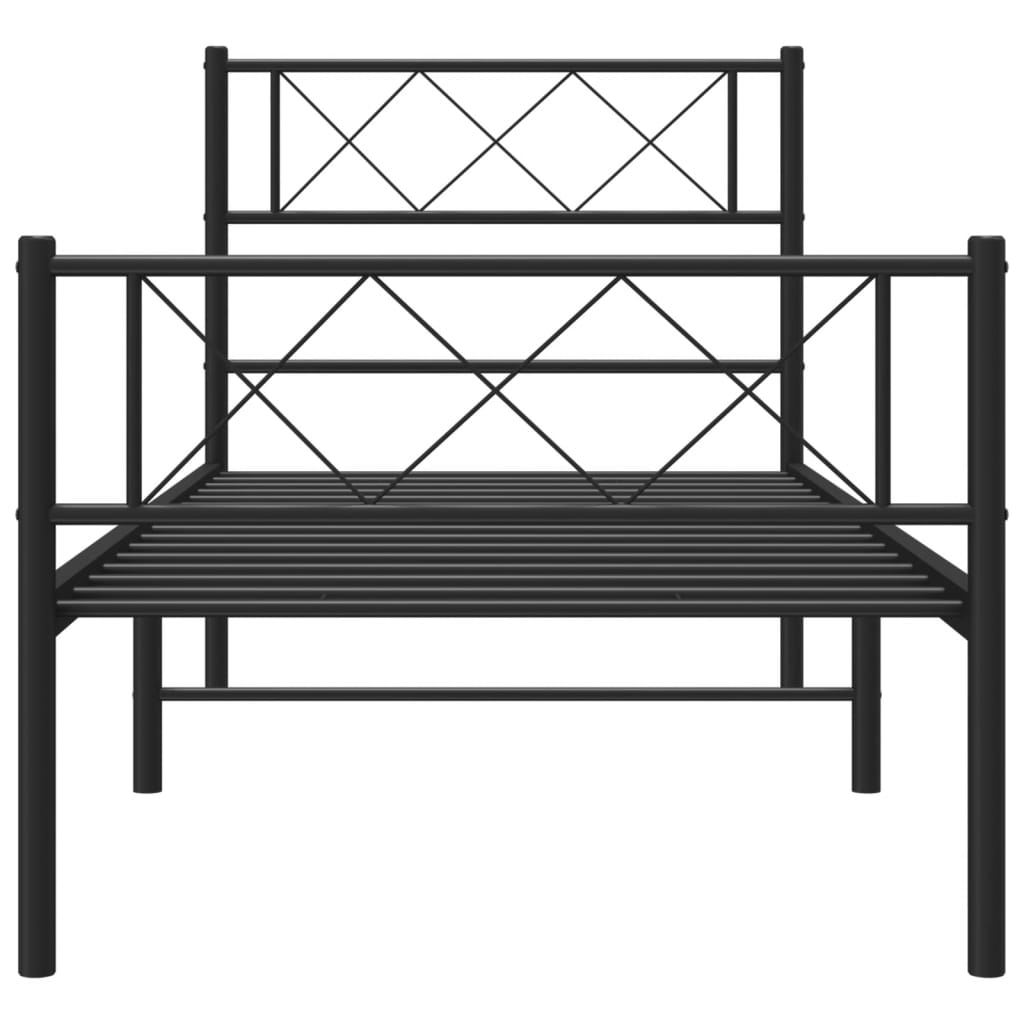Cadre de lit métal sans matelas avec pied de lit noir 107x203cm - XIOS