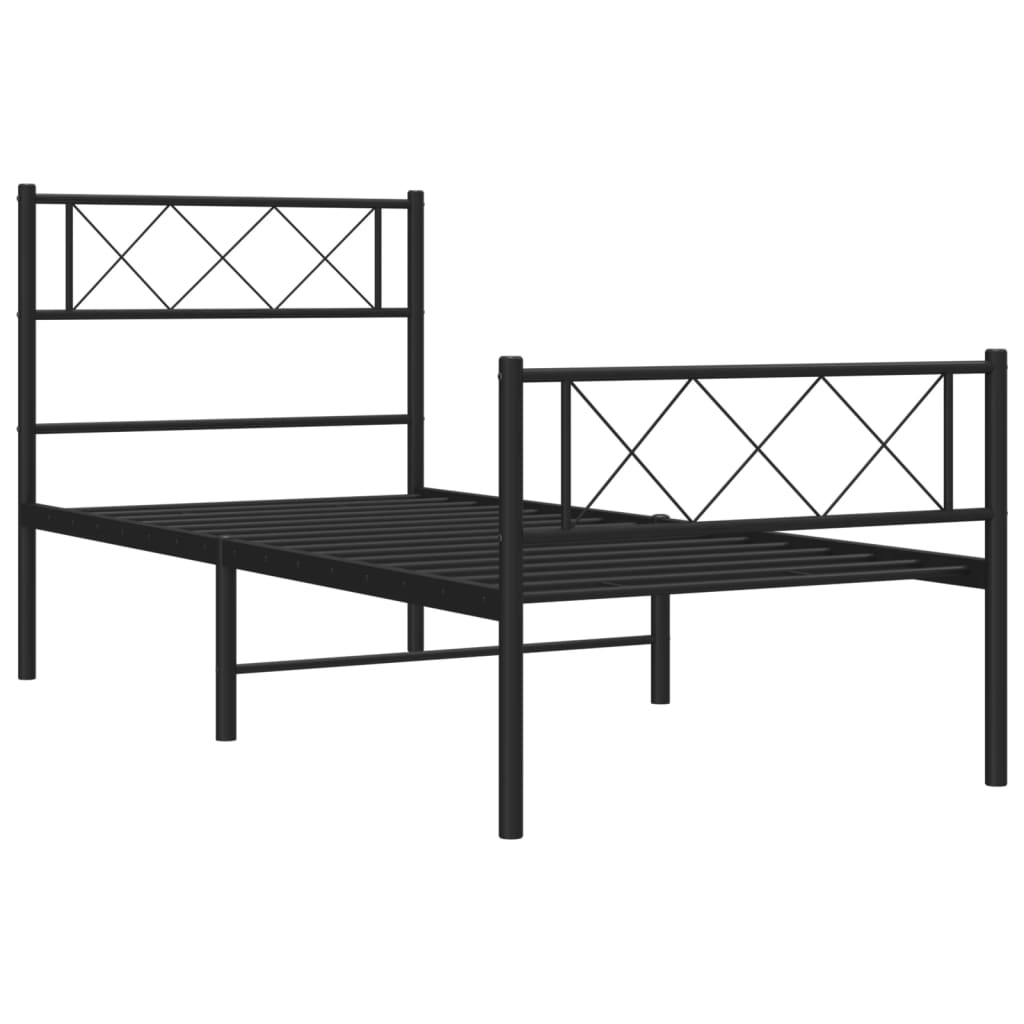 Cadre de lit métal sans matelas avec pied de lit noir 107x203cm - XIOS