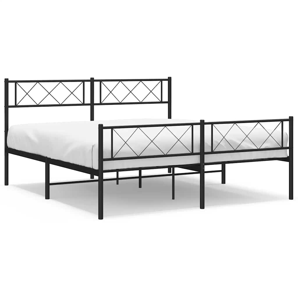 Cadre de lit métal sans matelas avec pied de lit noir 135x190cm - XIOS