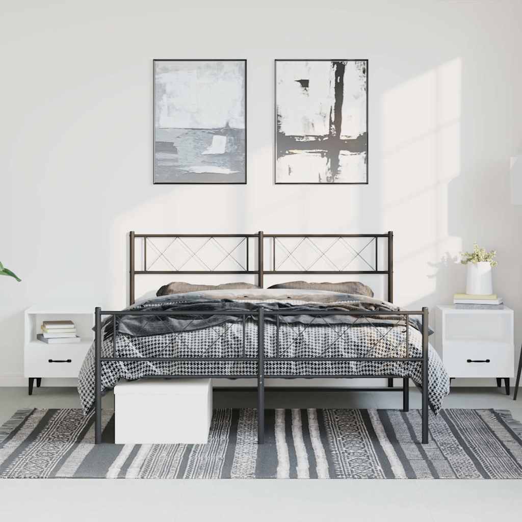 Cadre de lit métal sans matelas avec pied de lit noir 135x190cm - XIOS