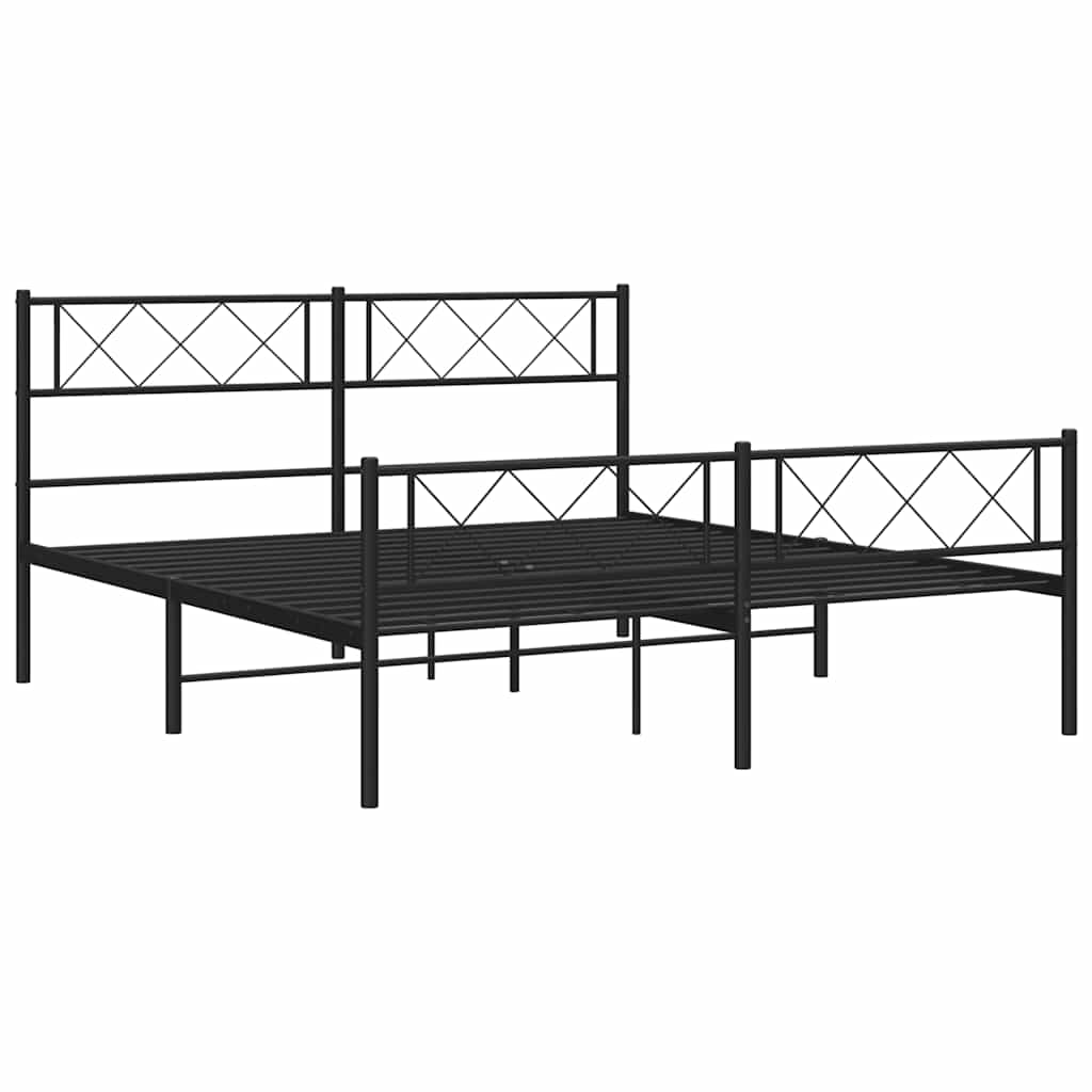 Cadre de lit métal sans matelas avec pied de lit noir 135x190cm - XIOS