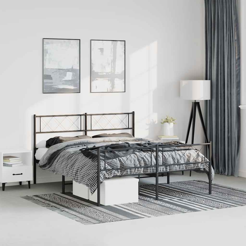 Cadre de lit métal sans matelas avec pied de lit noir 135x190cm - XIOS
