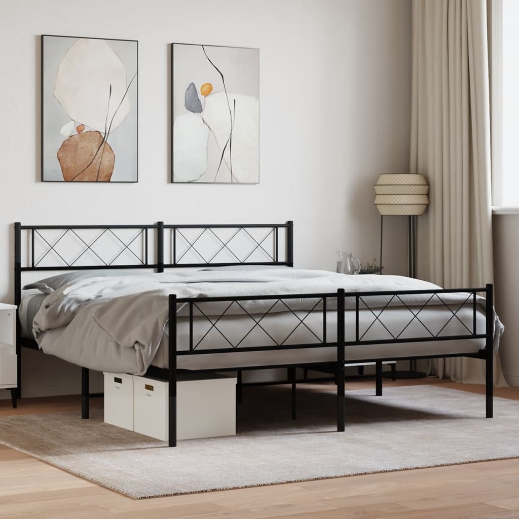 Cadre de lit métal sans matelas avec pied de lit noir 140x190cm - XIOS
