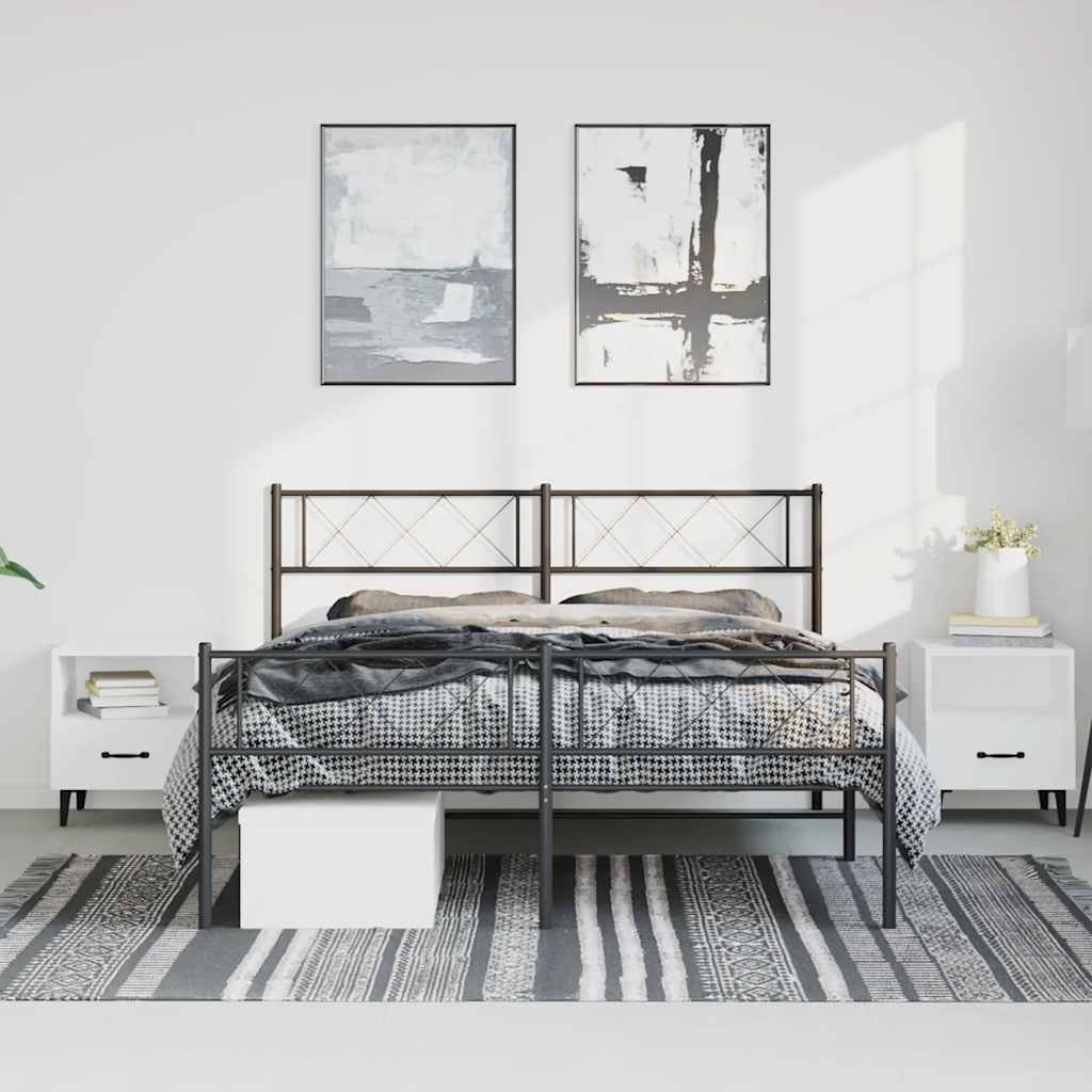 Cadre de lit métal sans matelas avec pied de lit noir 150x200cm - XIOS