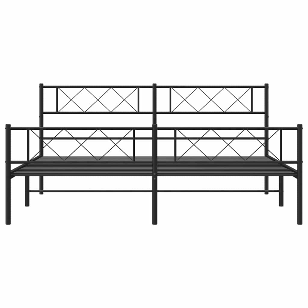 Cadre de lit métal sans matelas avec pied de lit noir 183x213cm - XIOS