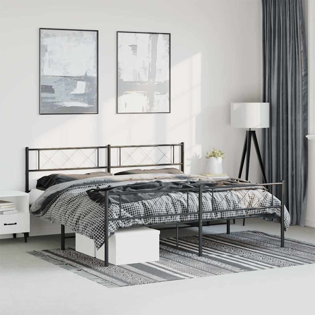 Cadre de lit métal sans matelas avec pied de lit noir 183x213cm - XIOS
