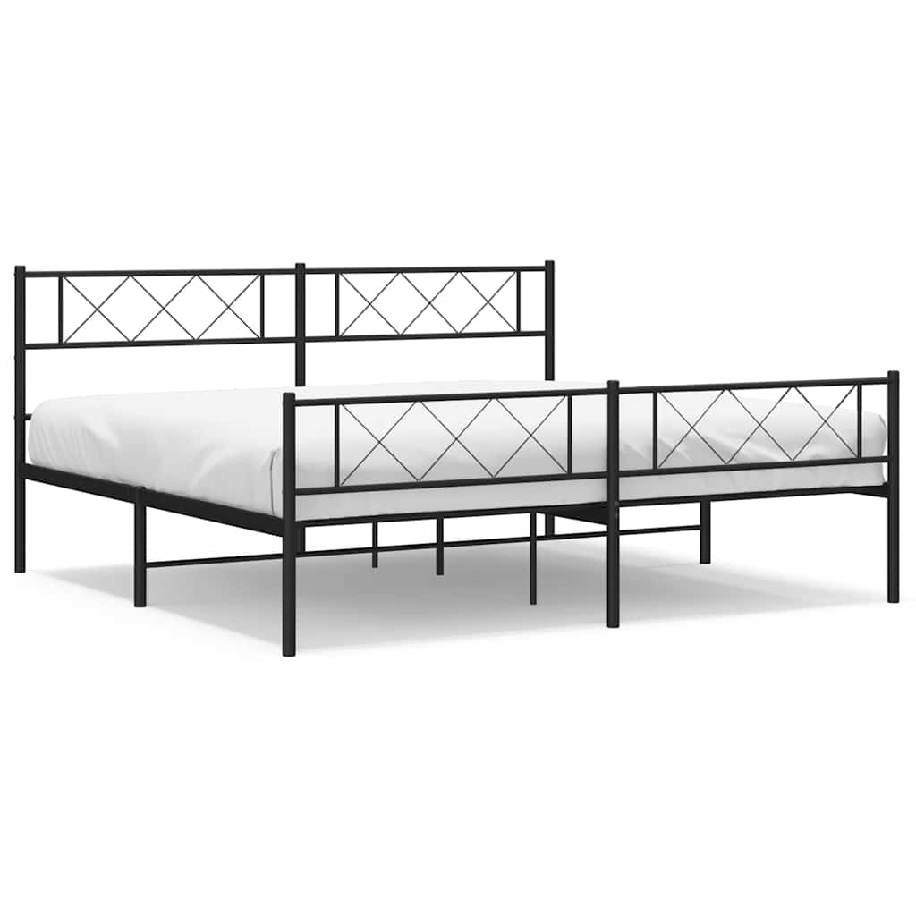 Cadre de lit métal sans matelas avec pied de lit noir 193x203cm - XIOS
