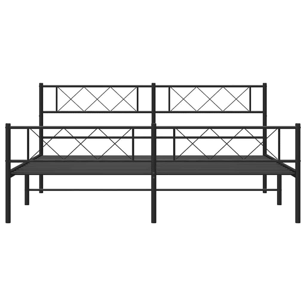 Cadre de lit métal sans matelas avec pied de lit noir 193x203cm - XIOS