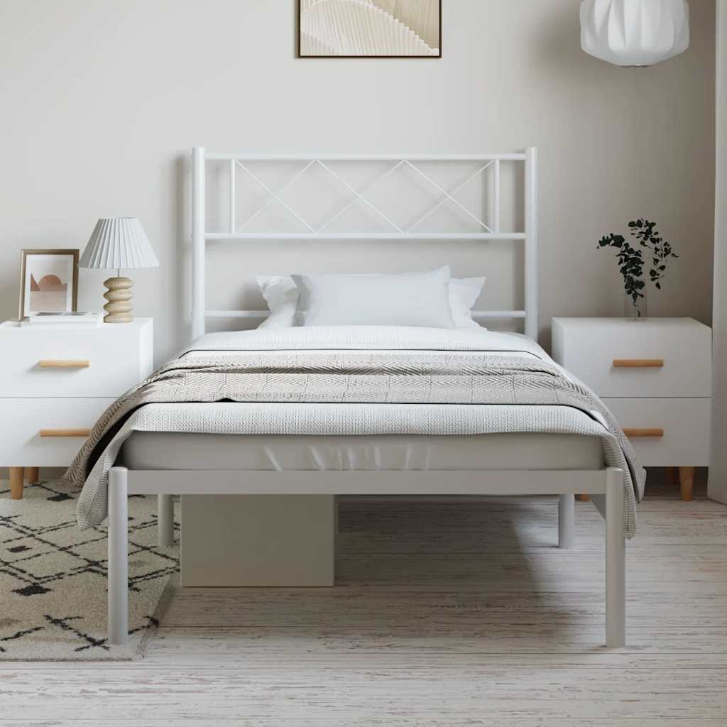 Cadre de lit métal sans matelas et tête de lit blanc 100x190 cm - XIOS