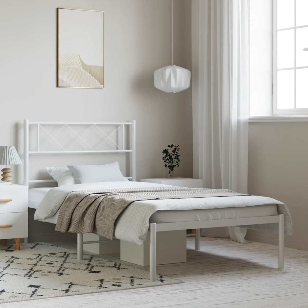 Cadre de lit métal sans matelas et tête de lit blanc 100x190 cm - XIOS