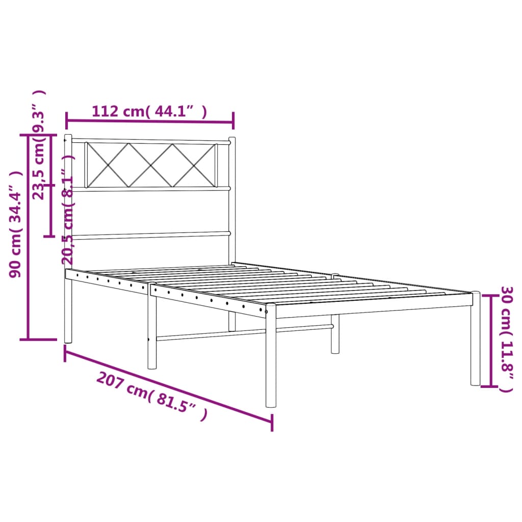 Cadre de lit métal sans matelas et tête de lit blanc 107x203 cm - XIOS