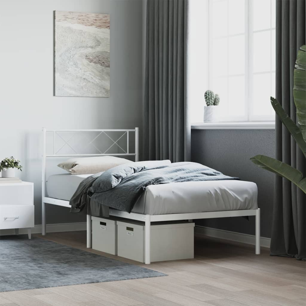 Cadre de lit métal sans matelas et tête de lit blanc 107x203 cm - XIOS