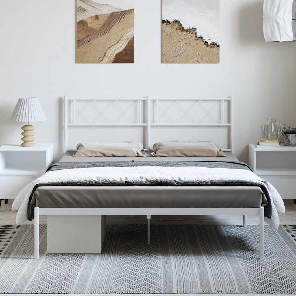 Cadre de lit métal sans matelas et tête de lit blanc 135x190 cm - XIOS