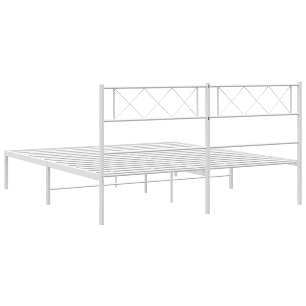 Cadre de lit métal sans matelas et tête de lit blanc 140x200 cm