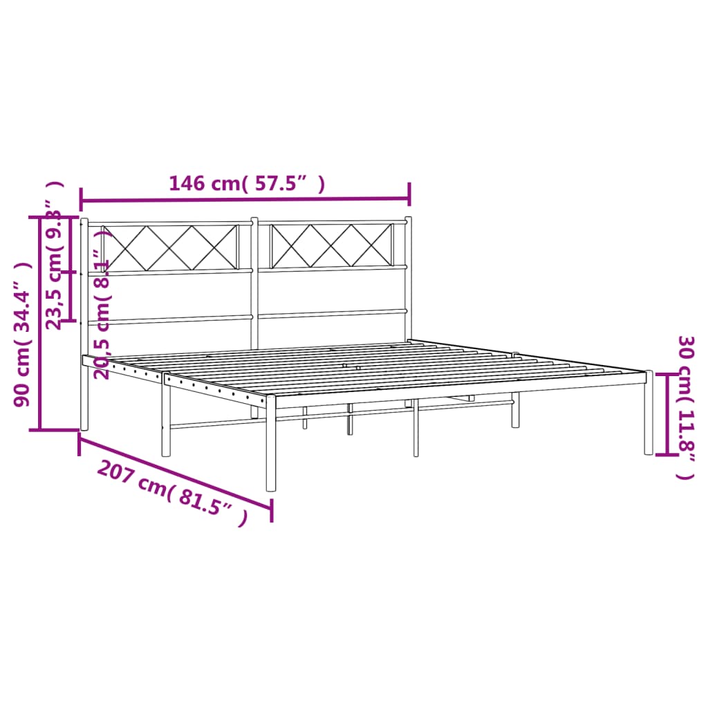 Cadre de lit métal sans matelas et tête de lit blanc 140x200 cm