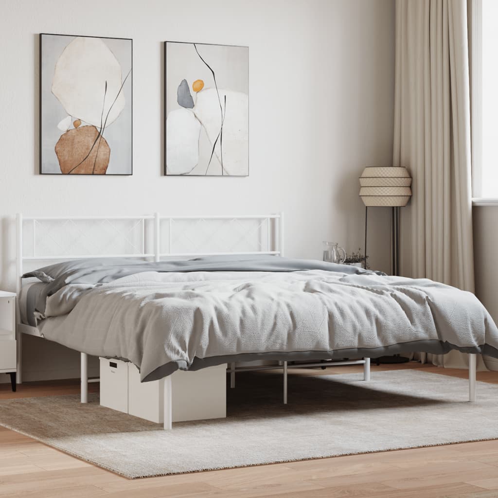 Cadre de lit métal sans matelas et tête de lit blanc 140x200 cm