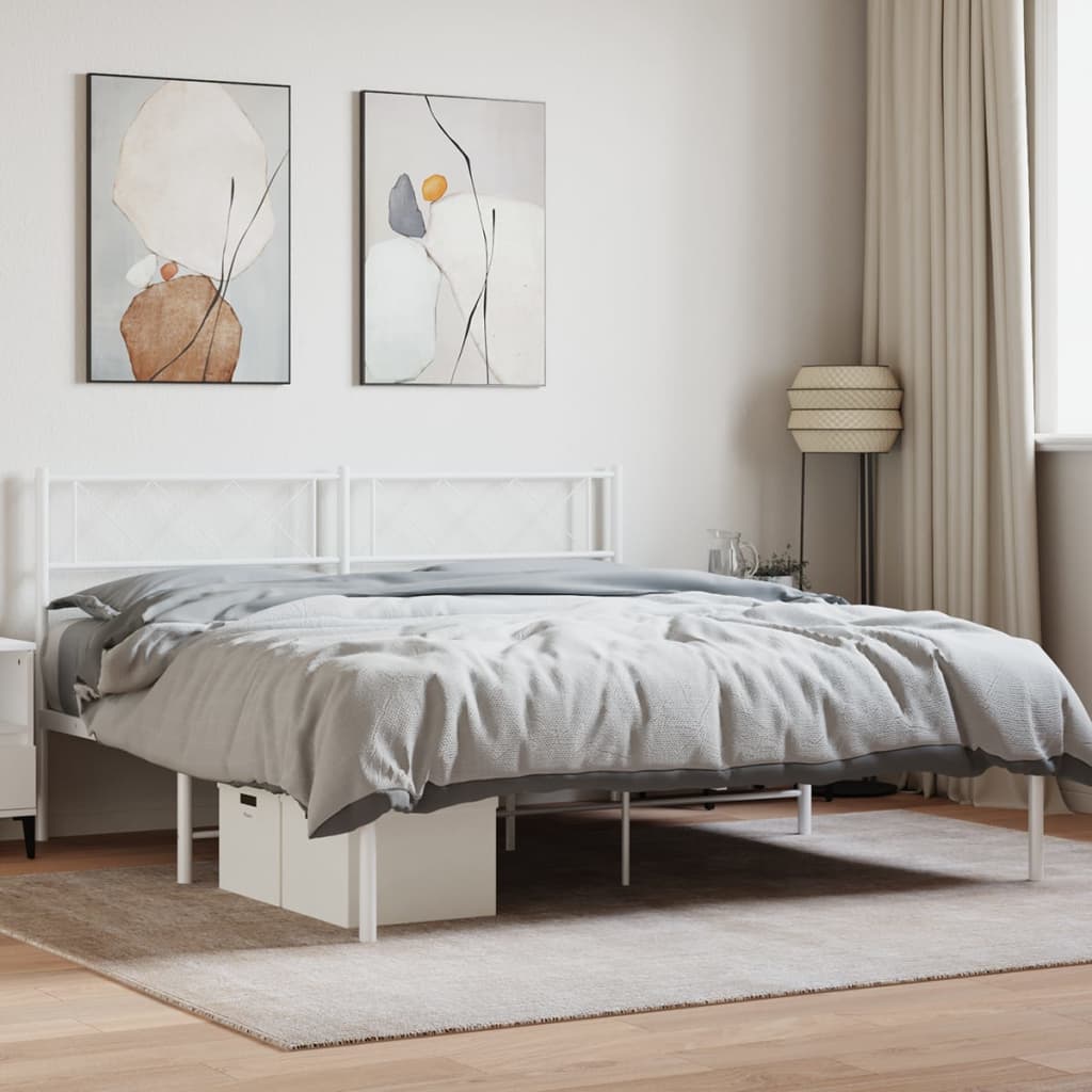 Cadre de lit métal sans matelas et tête de lit blanc 160x200 cm - XIOS
