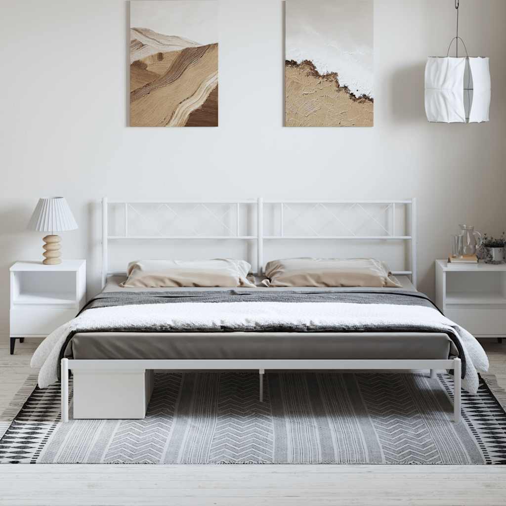 Cadre de lit métal sans matelas et tête de lit blanc 183x213 cm - XIOS