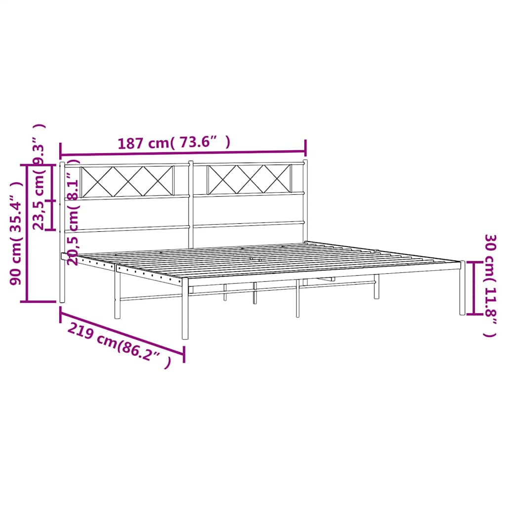 Cadre de lit métal sans matelas et tête de lit blanc 183x213 cm - XIOS