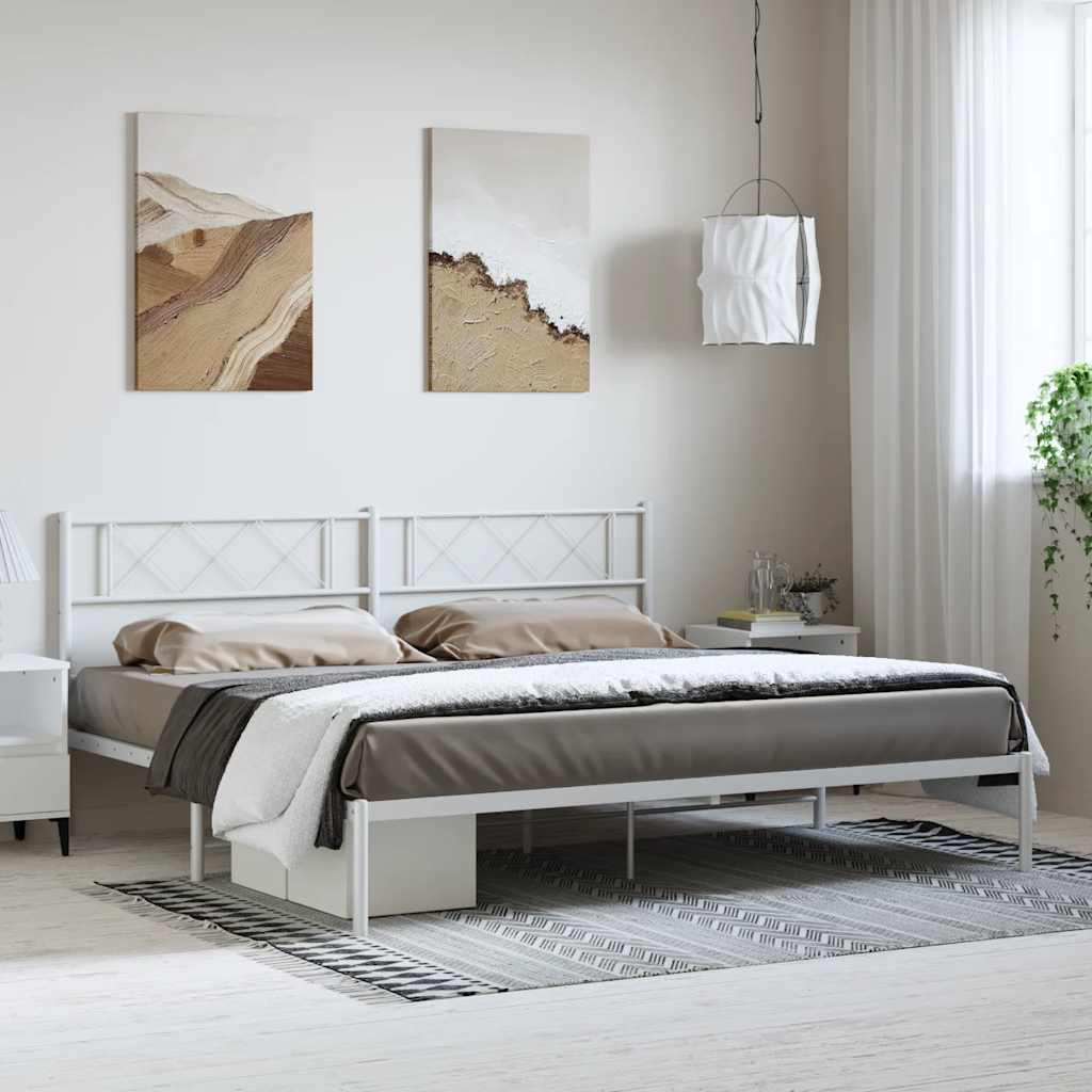 Cadre de lit métal sans matelas et tête de lit blanc 183x213 cm - XIOS
