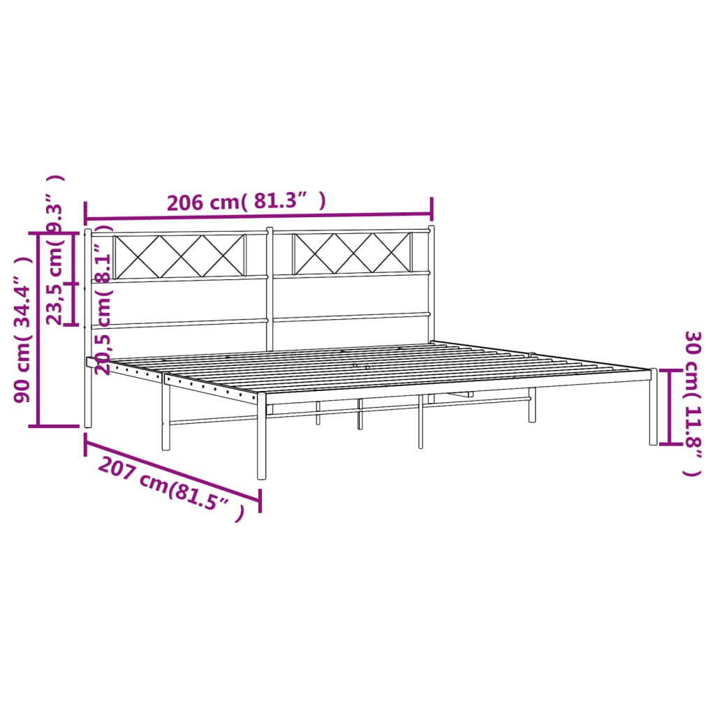 Cadre de lit métal sans matelas et tête de lit blanc 200x200 cm - XIOS