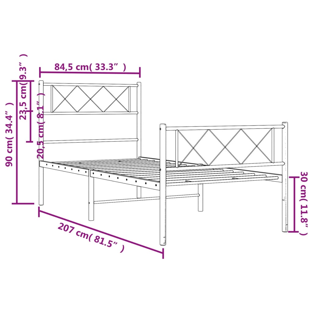 Cadre de lit métal sans matelas avec pied de lit blanc 80x200cm - XIOS