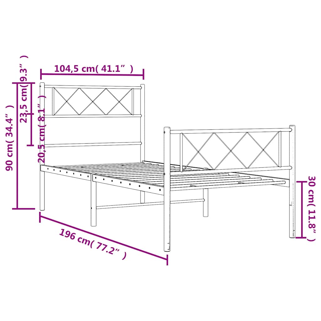 Cadre de lit métal sans matelas et pied de lit blanc 100x190 cm