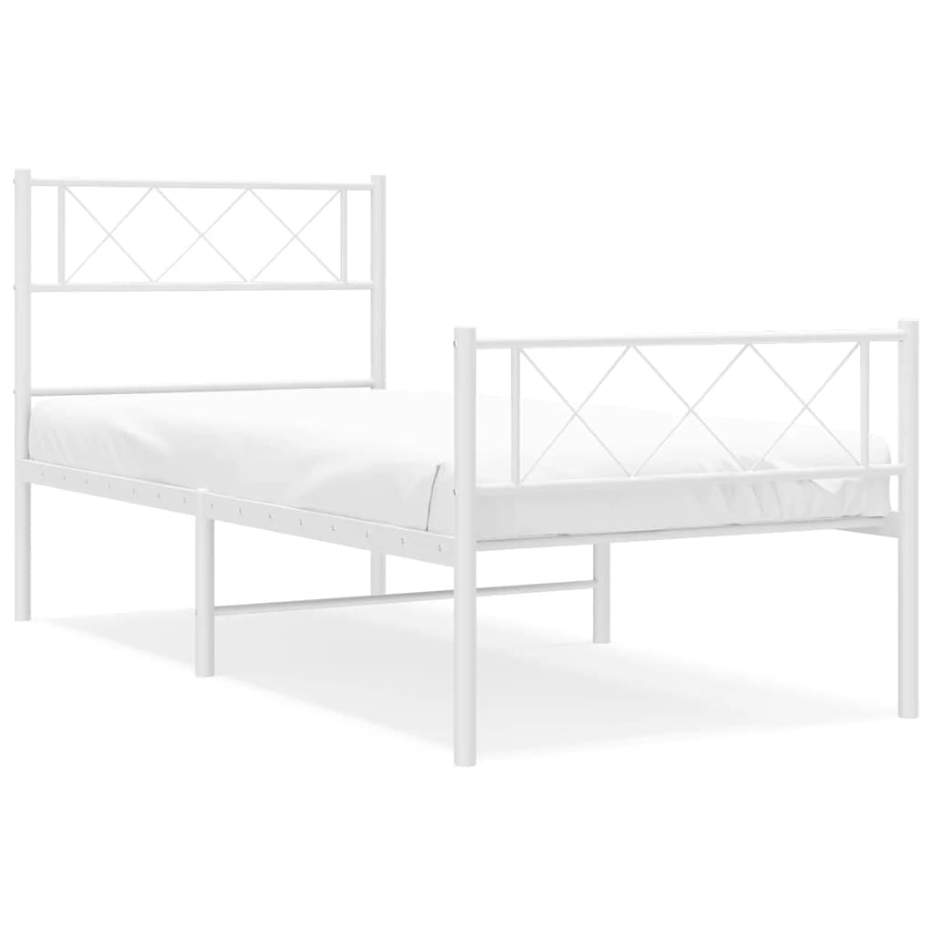 Cadre de lit métal sans matelas et pied de lit blanc 100x200 cm - XIOS