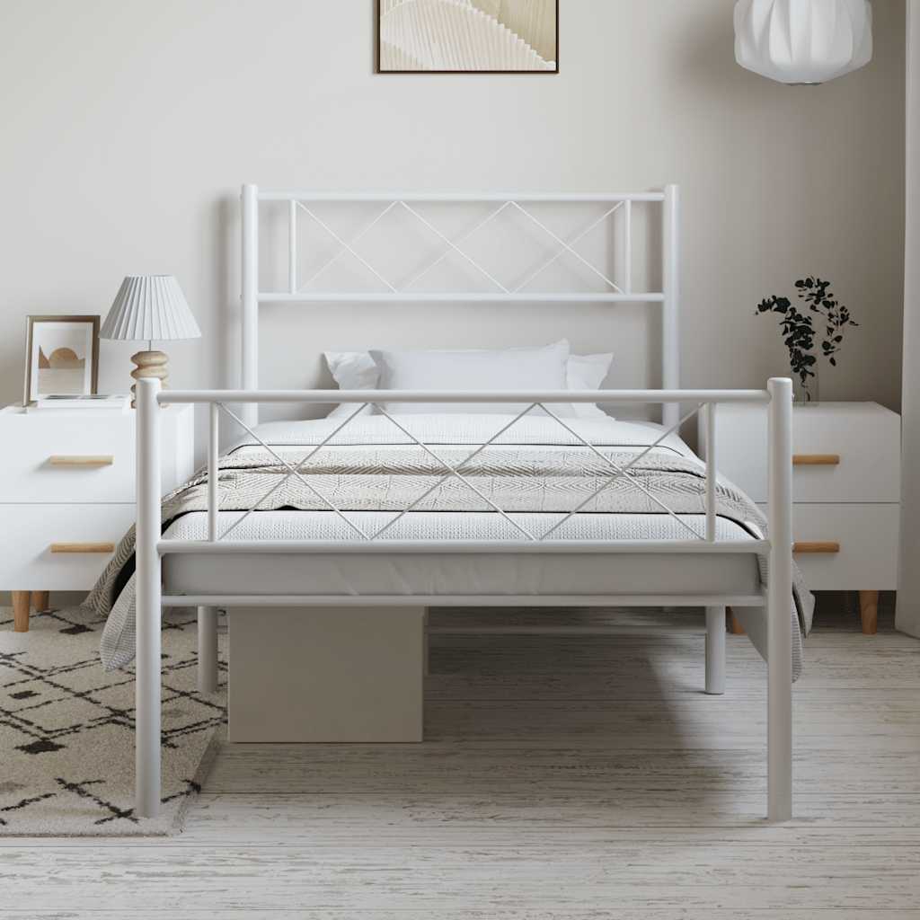 Cadre de lit métal sans matelas et pied de lit blanc 100x200 cm - XIOS