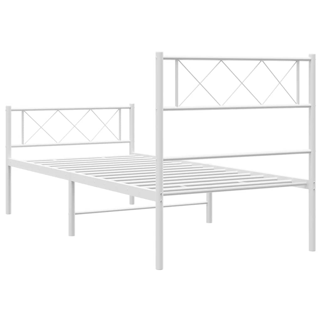 Cadre de lit métal sans matelas et pied de lit blanc 100x200 cm - XIOS