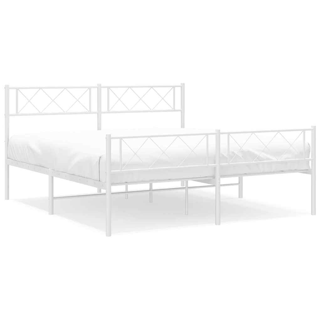 Cadre de lit métal sans matelas et pied de lit blanc 135x190 cm