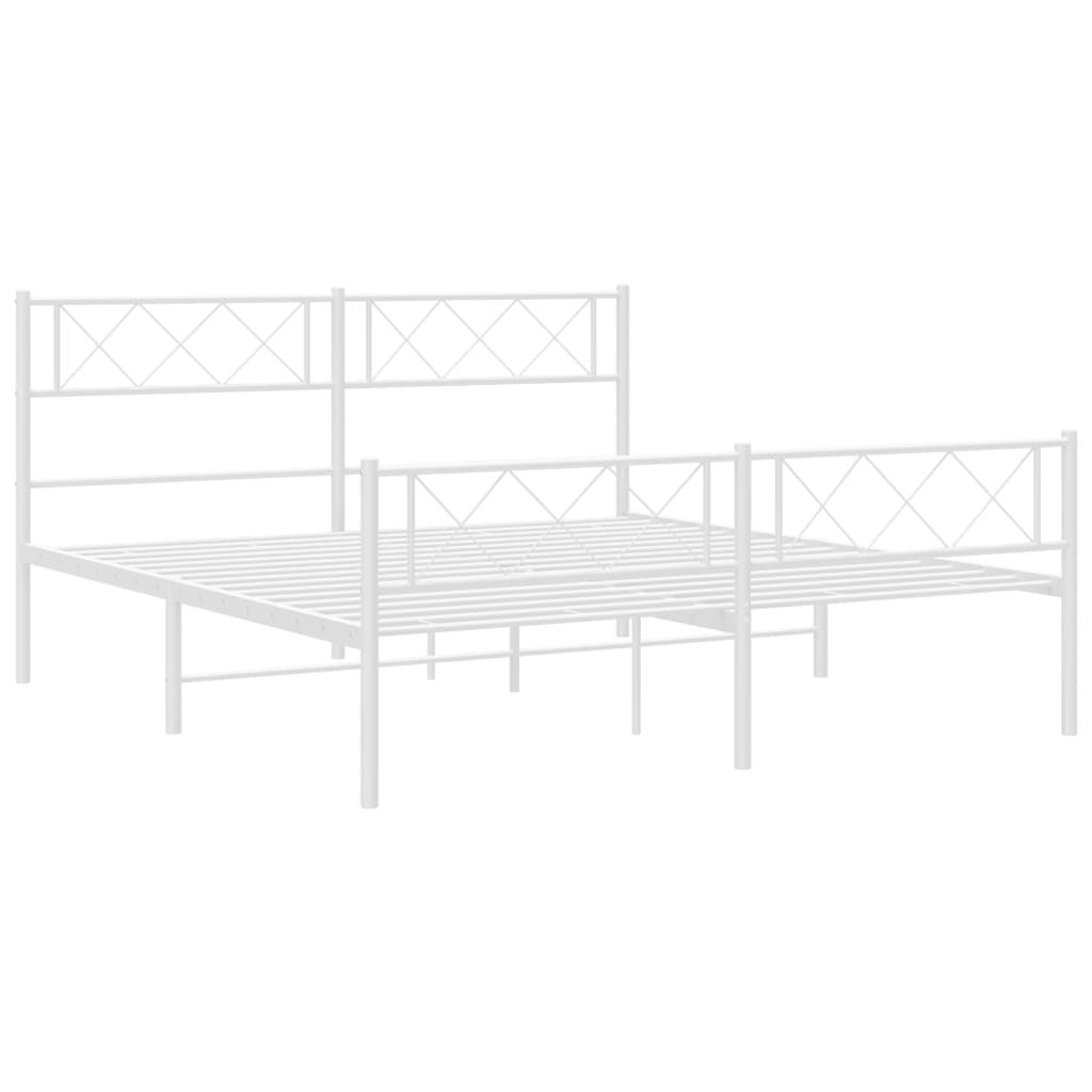 Cadre de lit métal sans matelas et pied de lit blanc 140x190 cm - XIOS