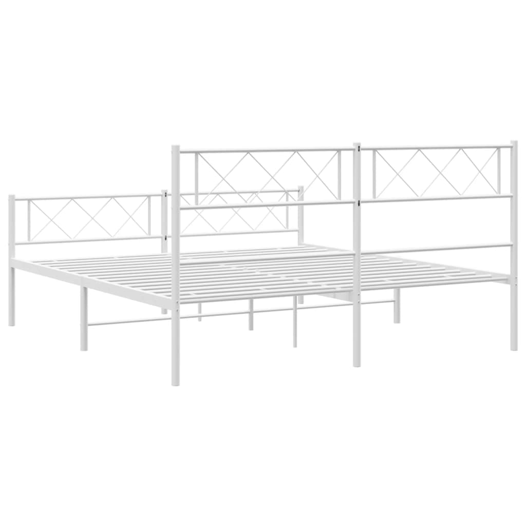 Cadre de lit métal sans matelas et pied de lit blanc 140x190 cm - XIOS