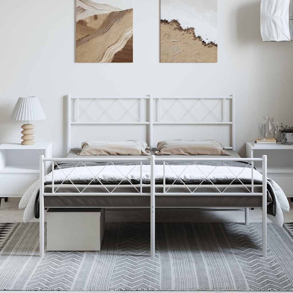 Cadre de lit métal sans matelas et pied de lit blanc 150x200 cm - XIOS