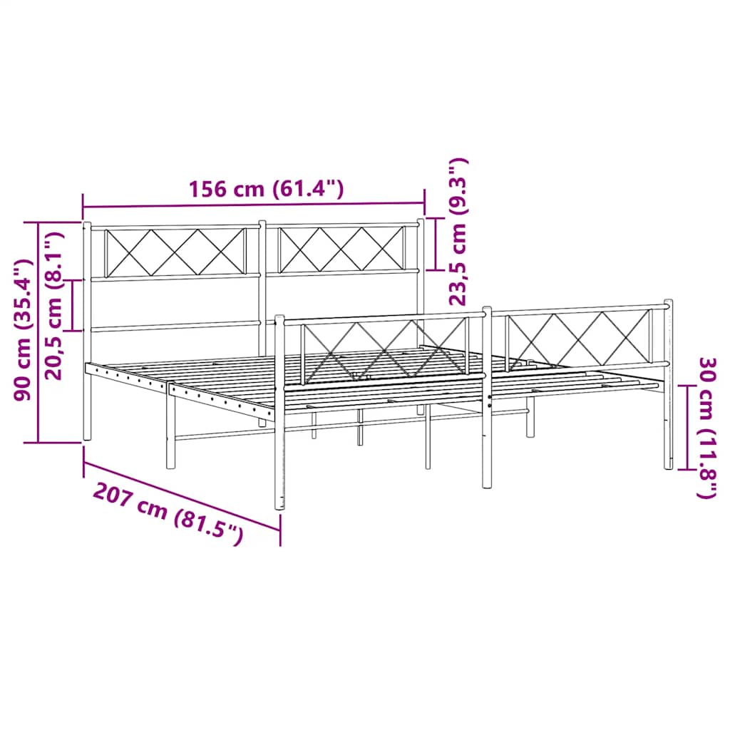 Cadre de lit métal sans matelas et pied de lit blanc 150x200 cm - XIOS