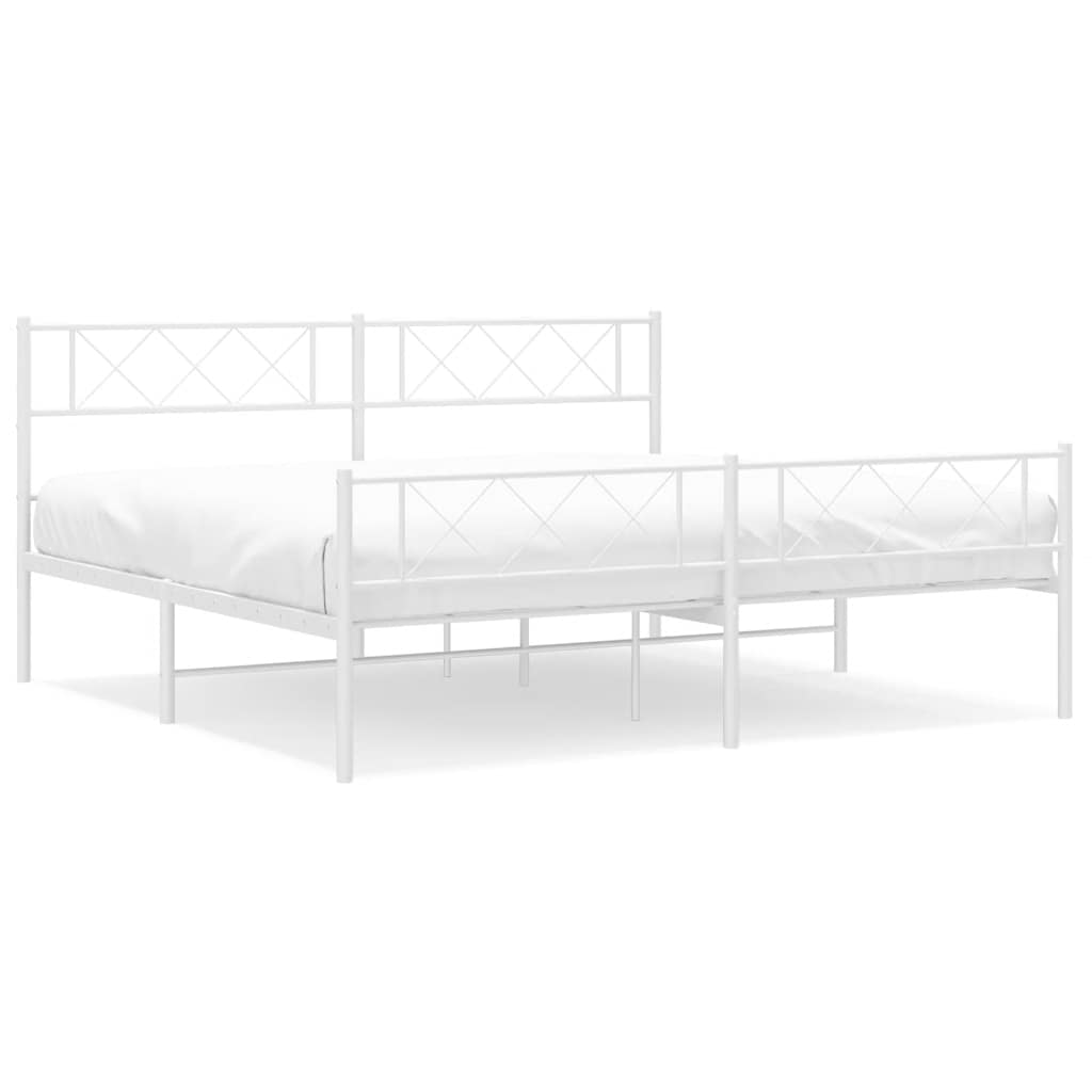 Cadre de lit métal sans matelas et pied de lit blanc 183x213 cm - XIOS